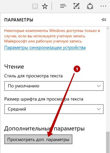 Дополнительные параметры Microsoft Edge