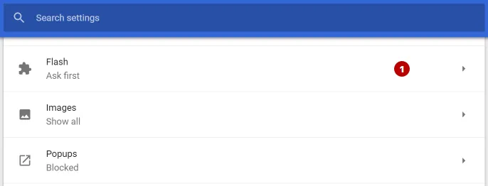 Settings Adobe Flash in Google Chrome