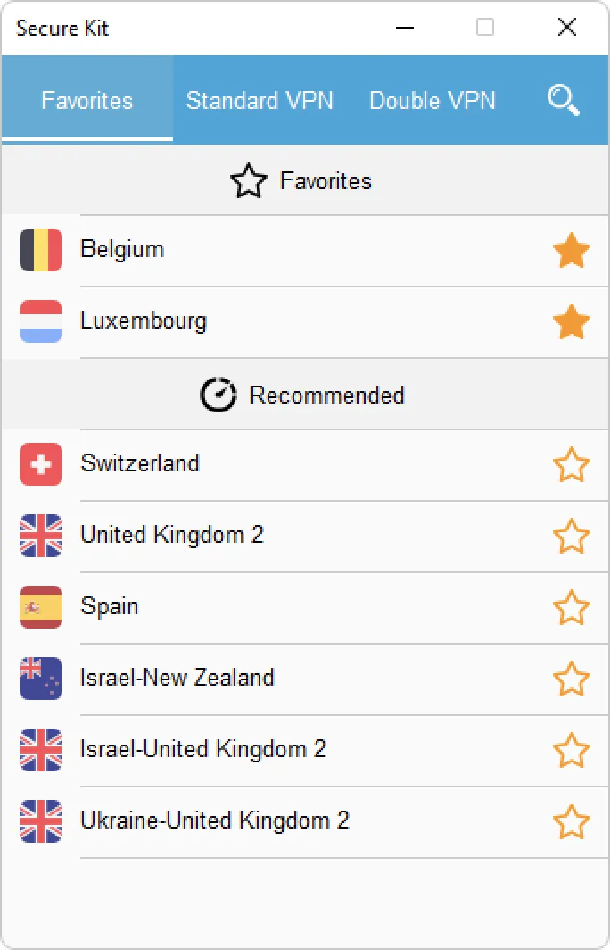 Favorites List in Secure Kit on Windows