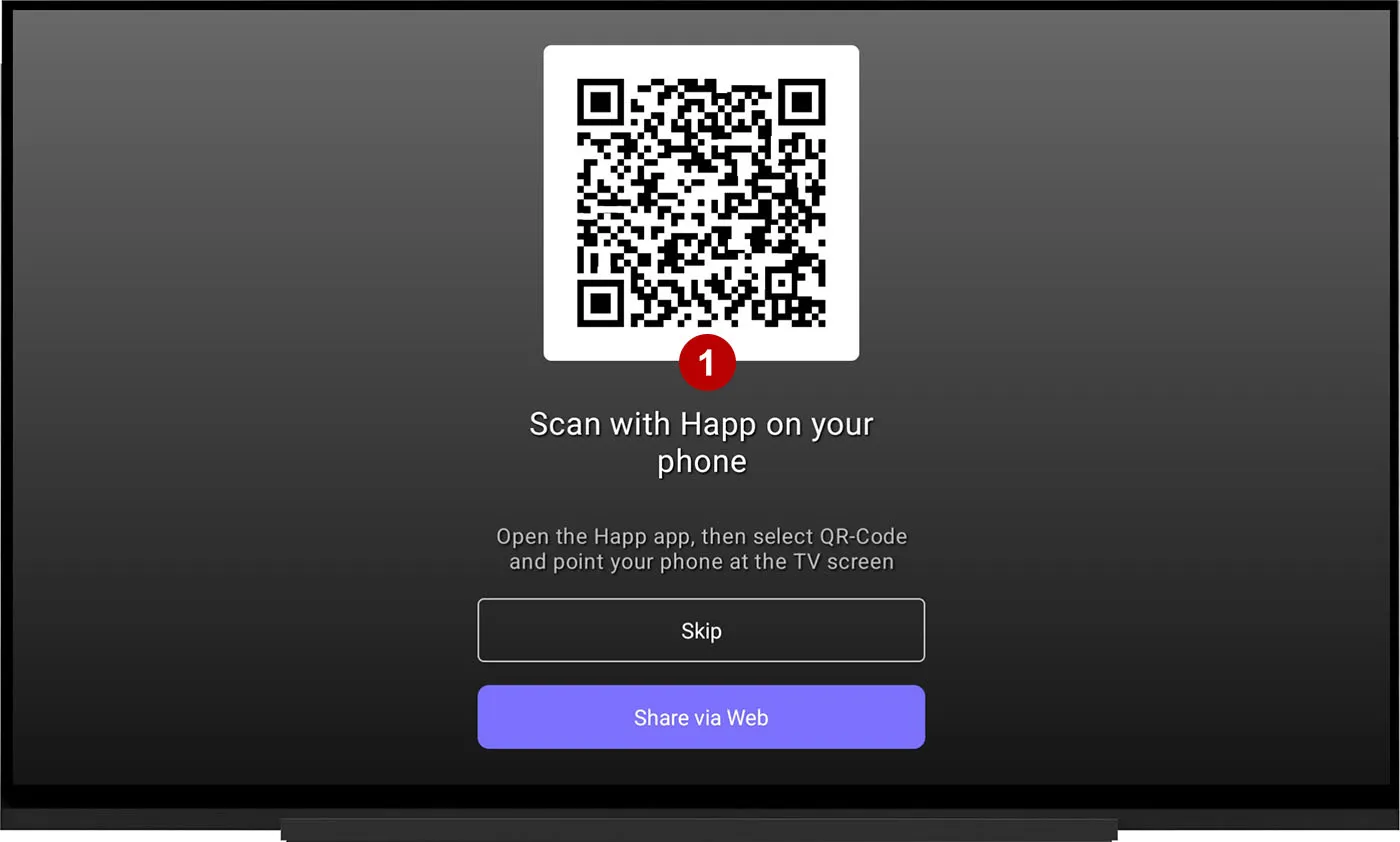 QR code in the Happ app on Apple TV