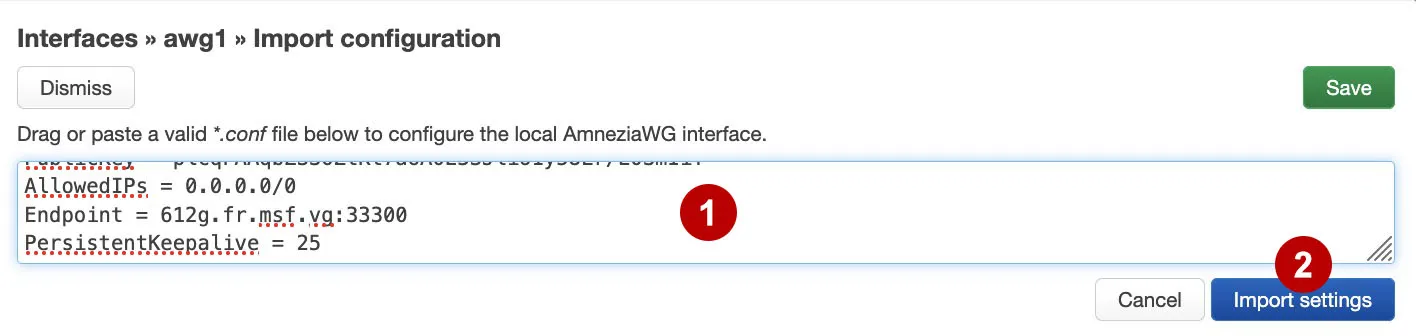 Paste the AmneziaWG config on the OpenWRT router