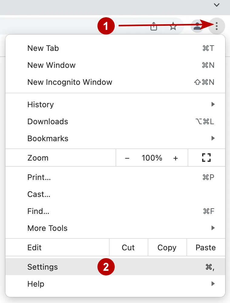 Google Chrome browser settings on macOS