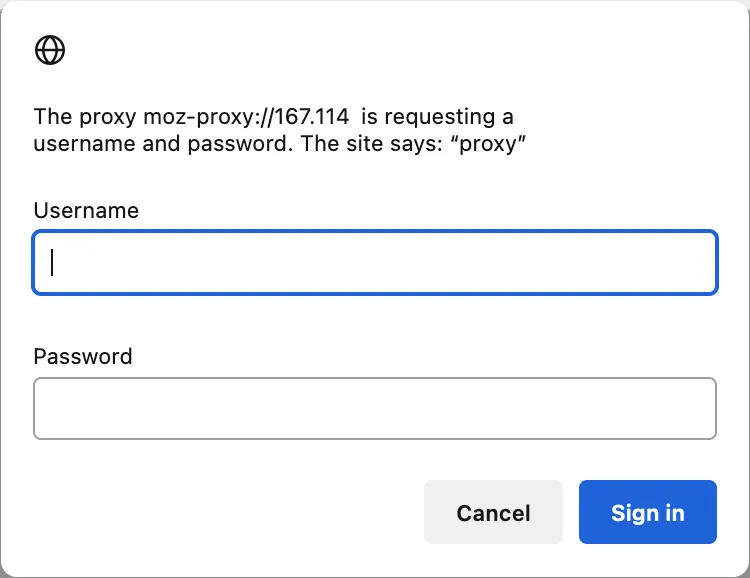 Login and password for proxy in Firefox on macOS